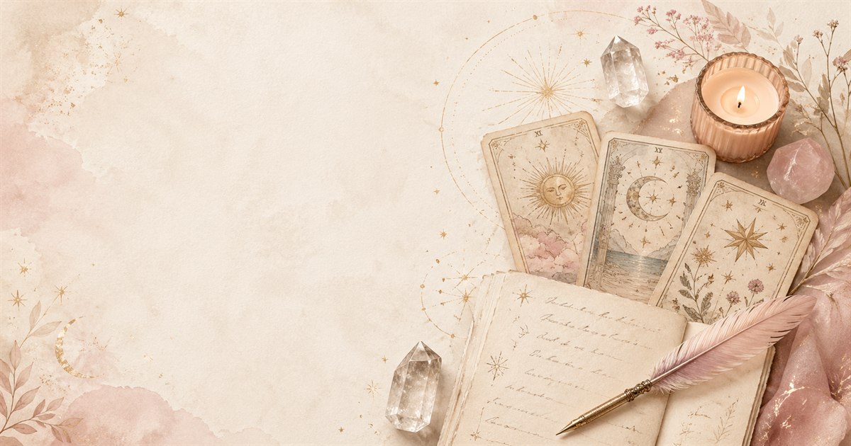 Cartes de tarot, bougie et carnet pour préparer une question de tirage
